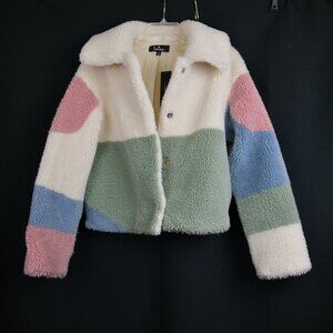 Lulu’s Isn't She Cozy Color Block Faux Fur Jacket NEW